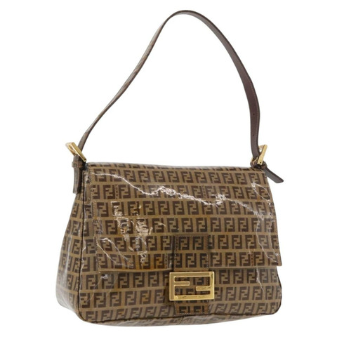 FENDI Zucchino帆布Mamma Baguette肩背包 米色 金色 正品 175477