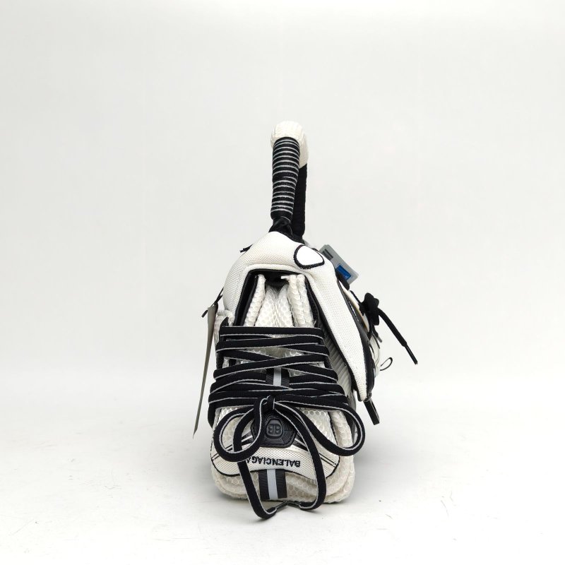 BALENCIAGA 黑白網布Hourglass沙漏S碼球鞋包肩背包-3