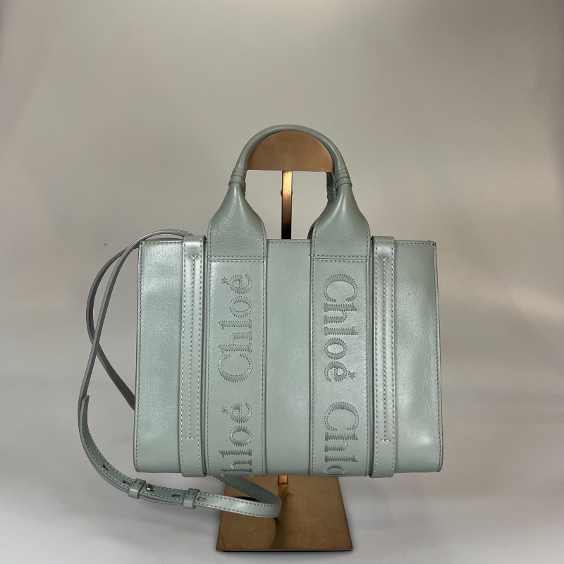 CHLOE 皮革湖水綠WOODY 小號 兩用包-0