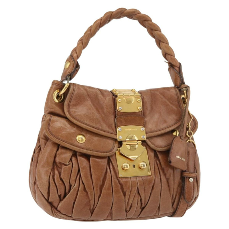 【日本直送】Miu Miu Matelasse 手提包 皮革 2way Brown Gold Auth 175497A-0