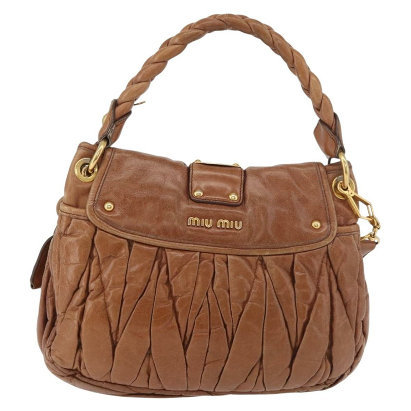 【日本直送】Miu Miu Matelasse 手提包 皮革 2way Brown Gold Auth 175497A-1