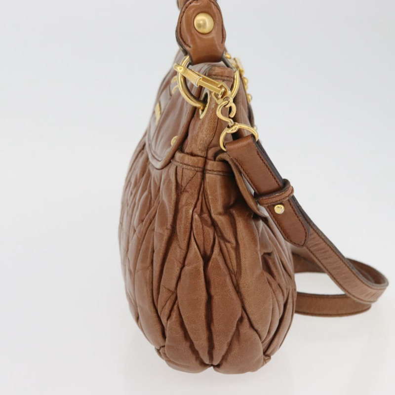 【日本直送】Miu Miu Matelasse 手提包 皮革 2way Brown Gold Auth 175497A-3
