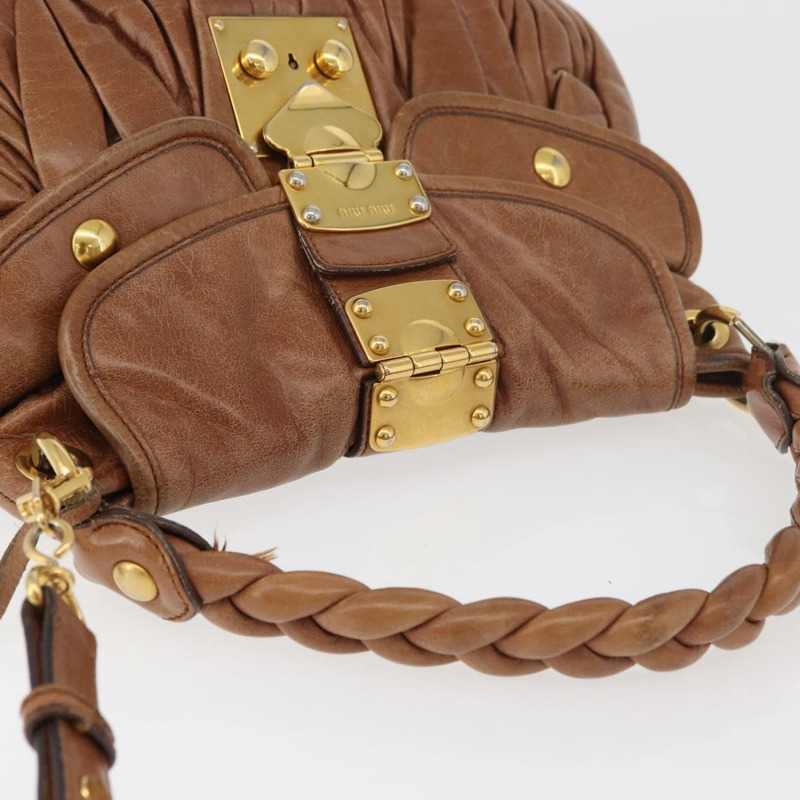 【日本直送】Miu Miu Matelasse 手提包 皮革 2way Brown Gold Auth 175497A-5