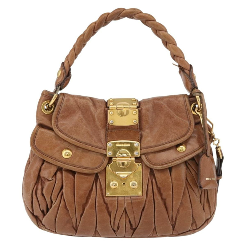 【日本直送】Miu Miu Matelasse 手提包 皮革 2way Brown Gold Auth 175497A-12