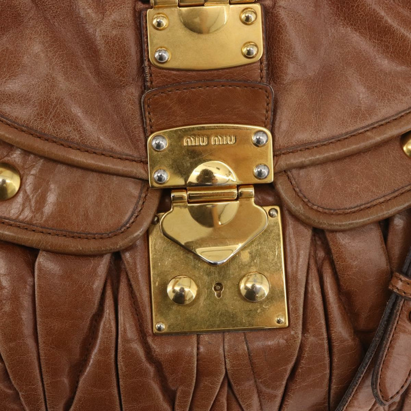 【日本直送】Miu Miu Matelasse 手提包 皮革 2way Brown Gold Auth 175497A-19