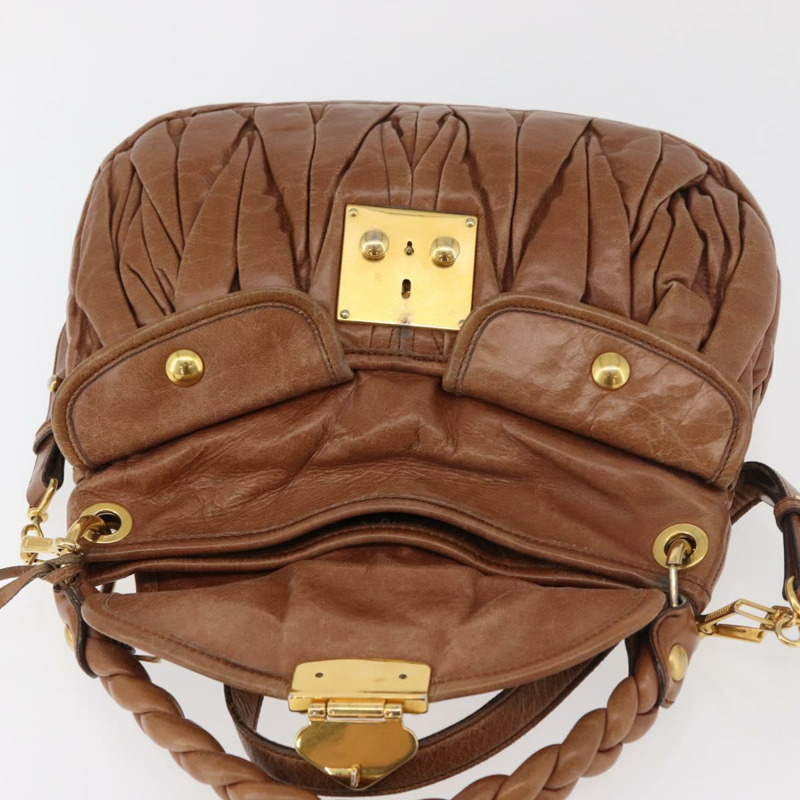 【日本直送】Miu Miu Matelasse 手提包 皮革 2way Brown Gold Auth 175497A-20