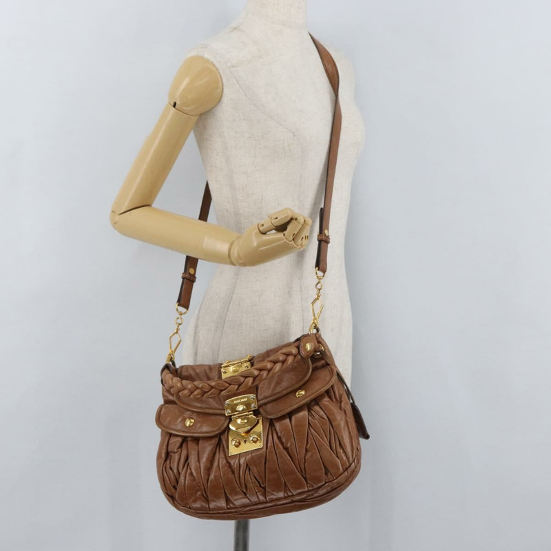 【日本直送】Miu Miu Matelasse 手提包 皮革 2way Brown Gold Auth 175497A-27
