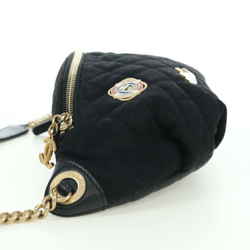 【日本直送】香奈兒 (CHANEL) 絎縫鏈條肩背包，棉質，黑色，金色雙C標誌，正品編號 175443SAM-2