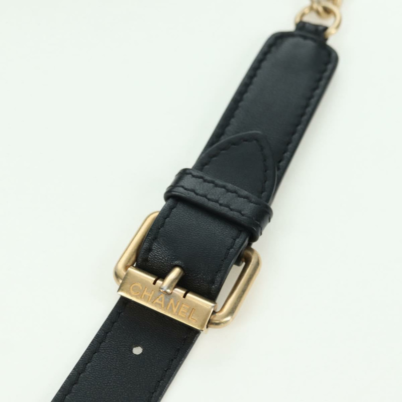 【日本直送】香奈兒 (CHANEL) 絎縫鏈條肩背包，棉質，黑色，金色雙C標誌，正品編號 175443SAM-8