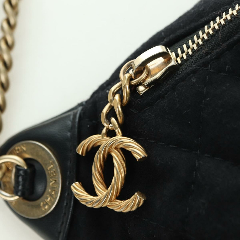 【日本直送】香奈兒 (CHANEL) 絎縫鏈條肩背包，棉質，黑色，金色雙C標誌，正品編號 175443SAM-9