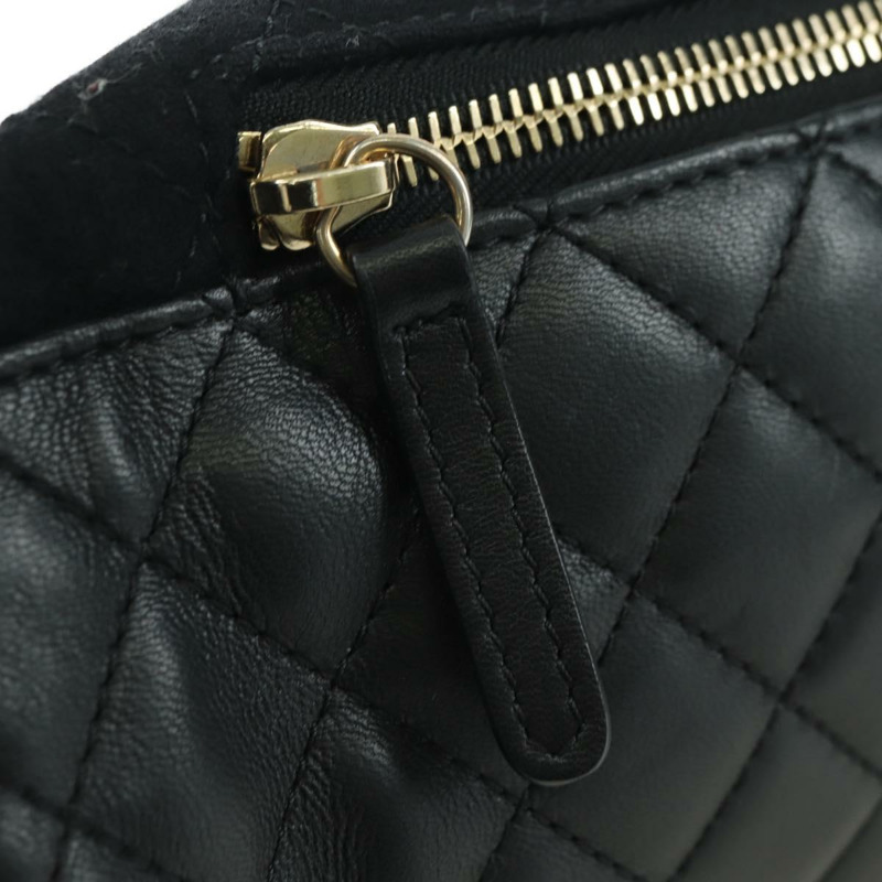 【日本直送】香奈兒 (CHANEL) 絎縫鏈條肩背包，棉質，黑色，金色雙C標誌，正品編號 175443SAM-18