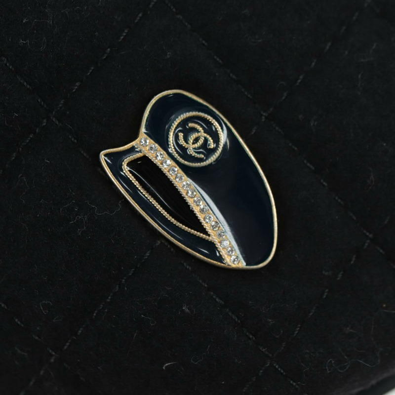 【日本直送】香奈兒 (CHANEL) 絎縫鏈條肩背包，棉質，黑色，金色雙C標誌，正品編號 175443SAM-21