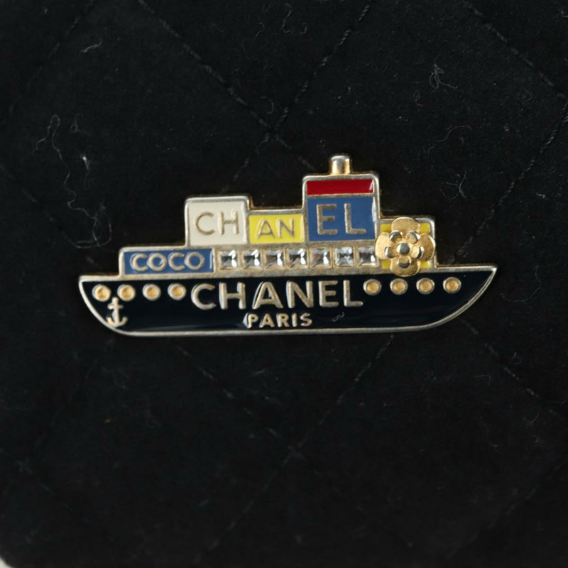 【日本直送】香奈兒 (CHANEL) 絎縫鏈條肩背包，棉質，黑色，金色雙C標誌，正品編號 175443SAM-22