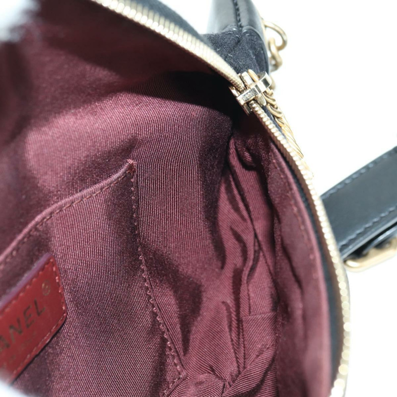 【日本直送】香奈兒 (CHANEL) 絎縫鏈條肩背包，棉質，黑色，金色雙C標誌，正品編號 175443SAM-25