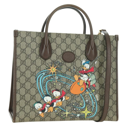 GUCCI GG Supreme 唐老鴨手提包 PVC 兩用 米色金色 648134 正品 YKZ1322M