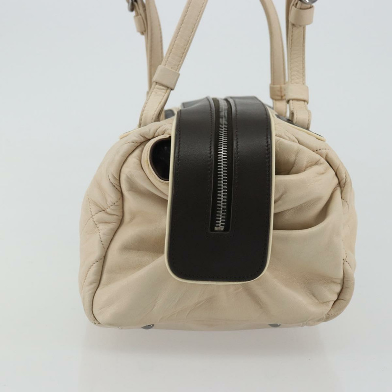 【日本直送】香奈兒 (CHANEL) 絎縫波士頓包，羊皮，象牙色，銀色，CC標誌，正品 YKZ1338A-2