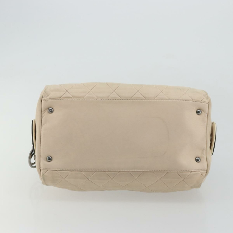 【日本直送】香奈兒 (CHANEL) 絎縫波士頓包，羊皮，象牙色，銀色，CC標誌，正品 YKZ1338A-4