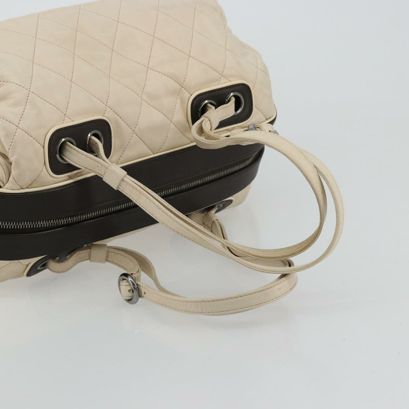 【日本直送】香奈兒 (CHANEL) 絎縫波士頓包，羊皮，象牙色，銀色，CC標誌，正品 YKZ1338A-6