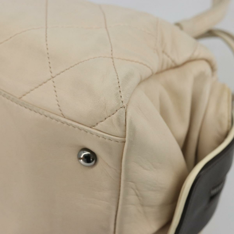 【日本直送】香奈兒 (CHANEL) 絎縫波士頓包，羊皮，象牙色，銀色，CC標誌，正品 YKZ1338A-13