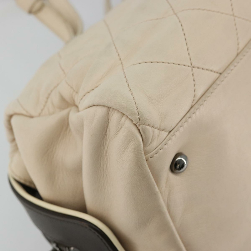 【日本直送】香奈兒 (CHANEL) 絎縫波士頓包，羊皮，象牙色，銀色，CC標誌，正品 YKZ1338A-14