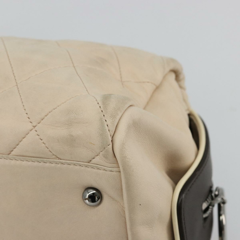 【日本直送】香奈兒 (CHANEL) 絎縫波士頓包，羊皮，象牙色，銀色，CC標誌，正品 YKZ1338A-15