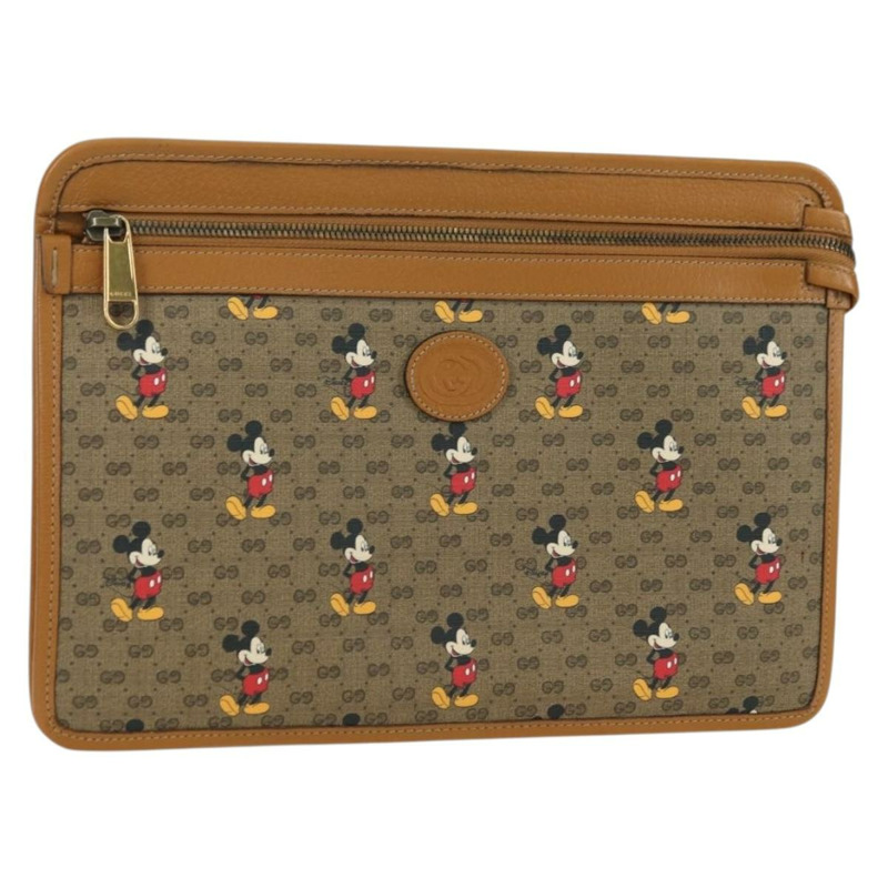 【日本直送】GUCCI GUCCIxDisney GG Supreme 手拿包 PVC 米色金色 602552 正品 YKZ1330M-0