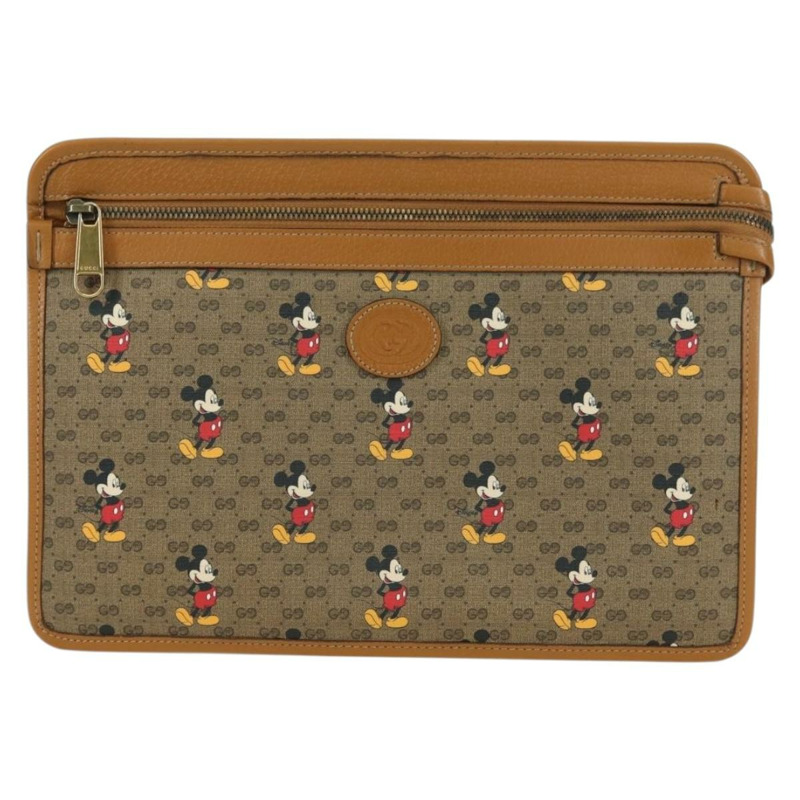 【日本直送】GUCCI GUCCIxDisney GG Supreme 手拿包 PVC 米色金色 602552 正品 YKZ1330M-12