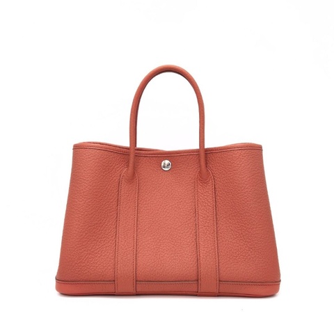 HERMES 火焰橘銀扣花園30手提包 30*21*14  9新 配件塵袋