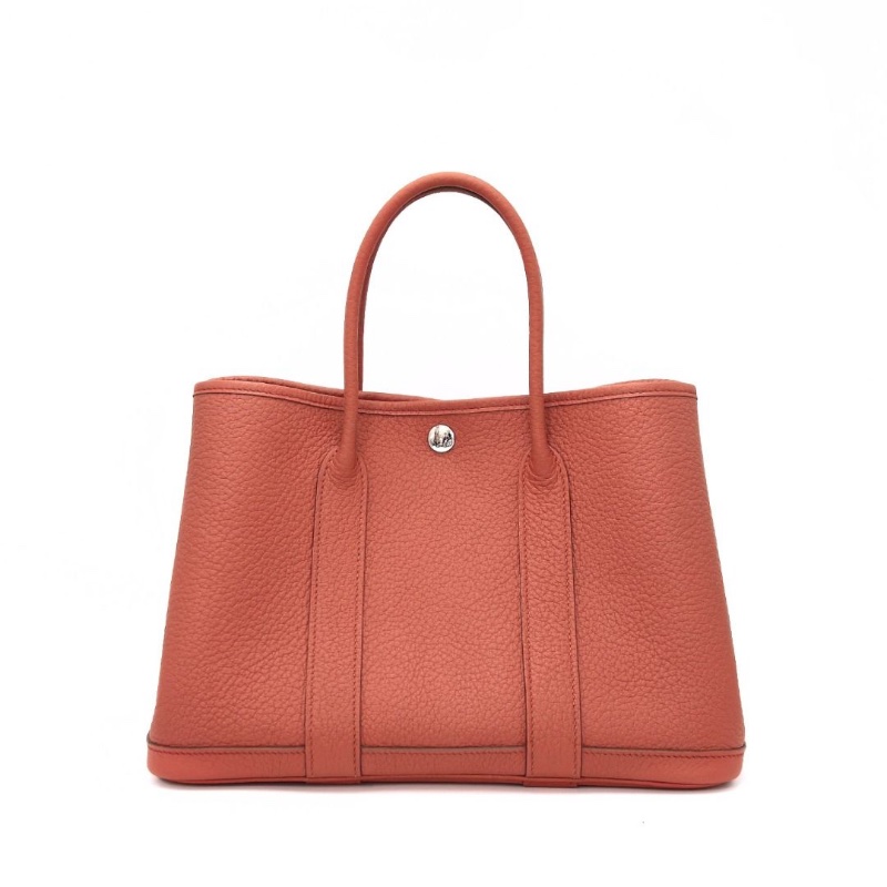 HERMES 火焰橘銀扣花園30手提包 30*21*14  9新 配件塵袋-0