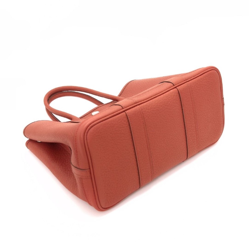 HERMES 火焰橘銀扣花園30手提包 30*21*14  9新 配件塵袋-3