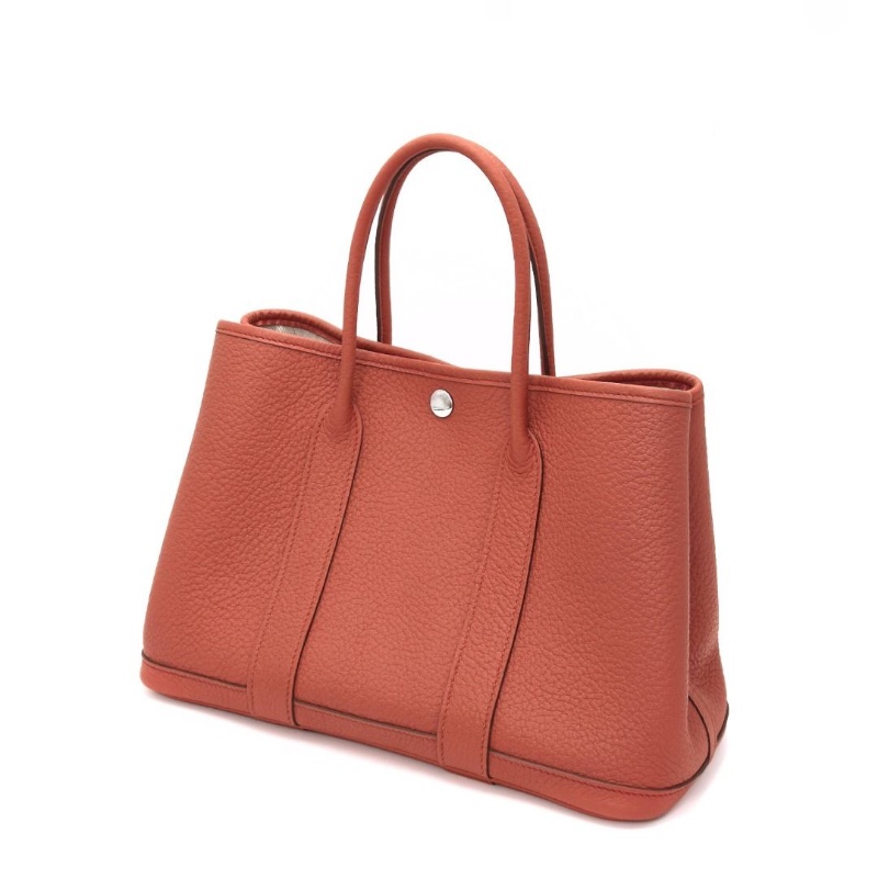 HERMES 火焰橘銀扣花園30手提包 30*21*14  9新 配件塵袋-4