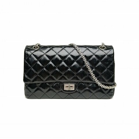 CHANEL 2.55口蓋包大號黑色牛皮14開銀扣肩背包