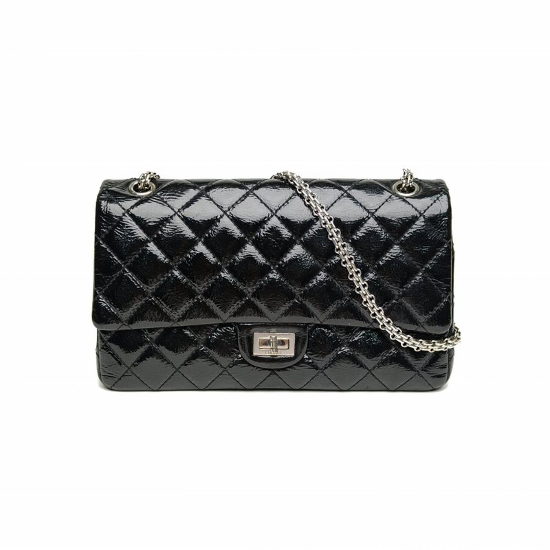 CHANEL 2.55口蓋包大號黑色牛皮14開銀扣肩背包-0