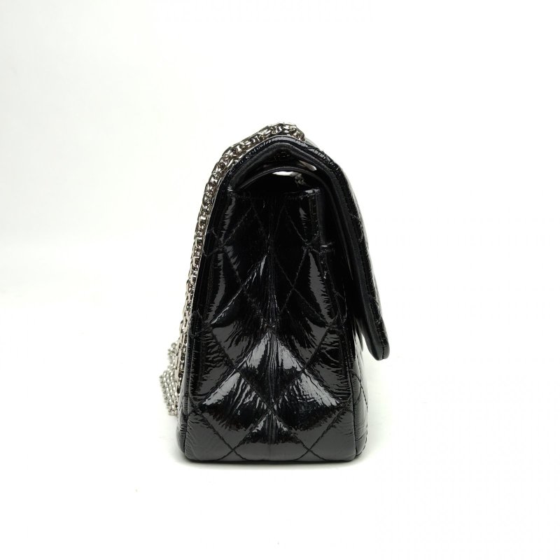 CHANEL 2.55口蓋包大號黑色牛皮14開銀扣肩背包-3