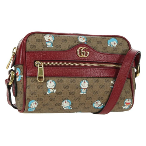 GUCCI Micro GG Supreme哆啦A夢肩包 PVC 米色 金色 647784 正品 YKZ1331M