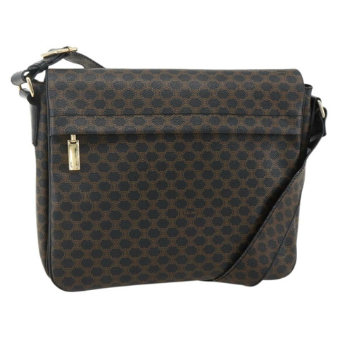 CELINE Macadam帆布肩背包 PVC皮革 黑色金色 正品 YKZ1522A