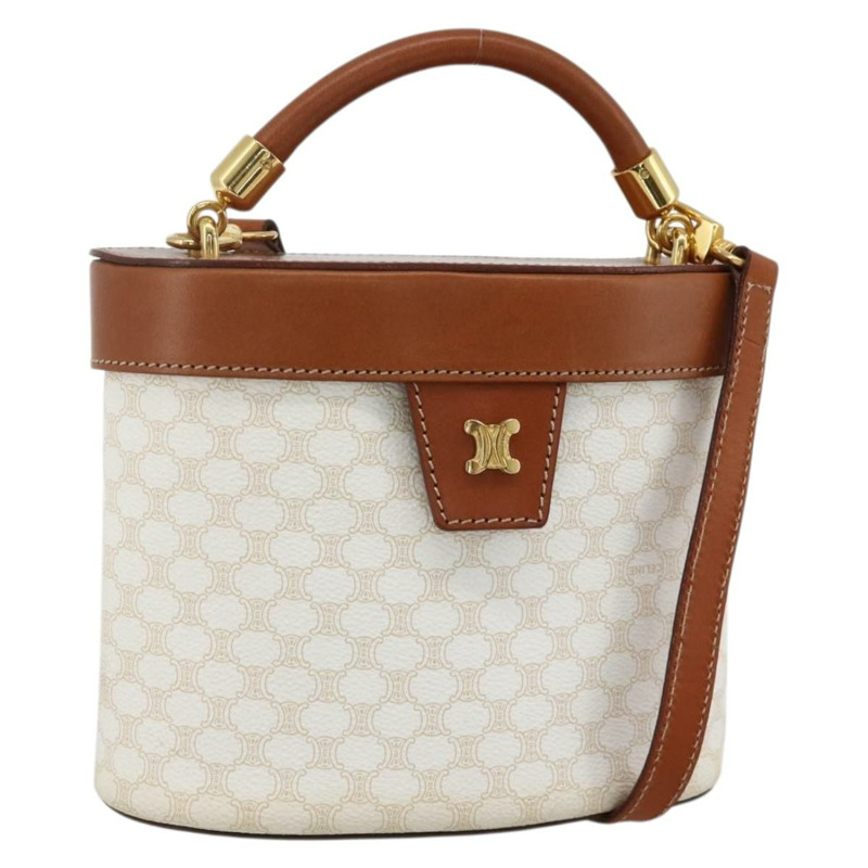 【日本直送】CELINE Macadam帆布化妝單肩包 PVC 2way 白色金色 Auth YKZ1368A-0