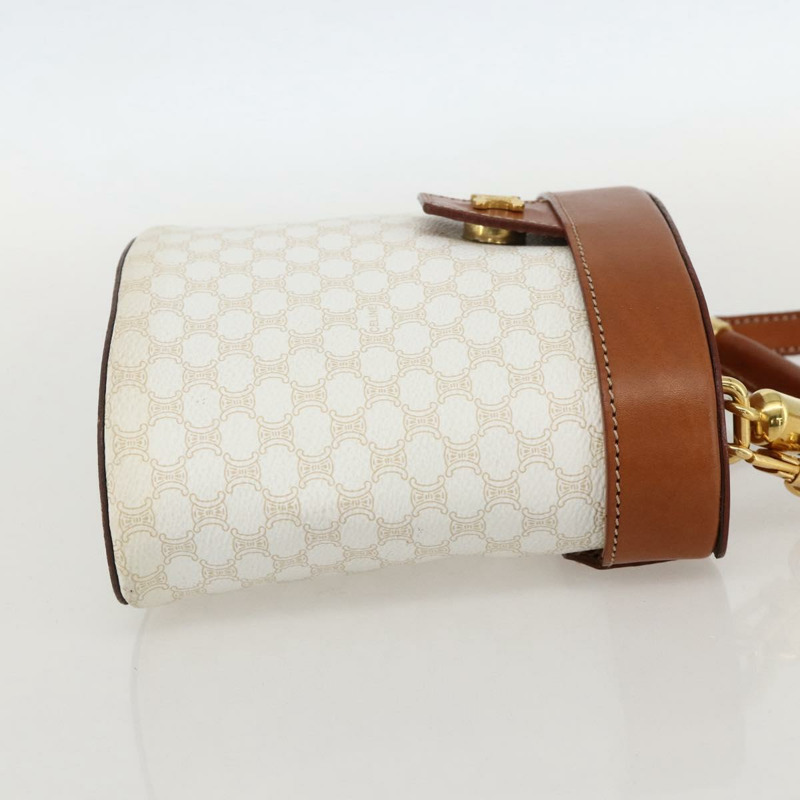 【日本直送】CELINE Macadam帆布化妝單肩包 PVC 2way 白色金色 Auth YKZ1368A-3