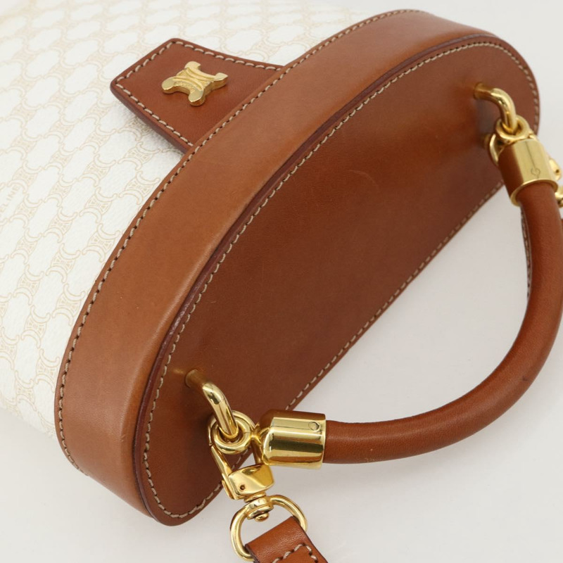【日本直送】CELINE Macadam帆布化妝單肩包 PVC 2way 白色金色 Auth YKZ1368A-5