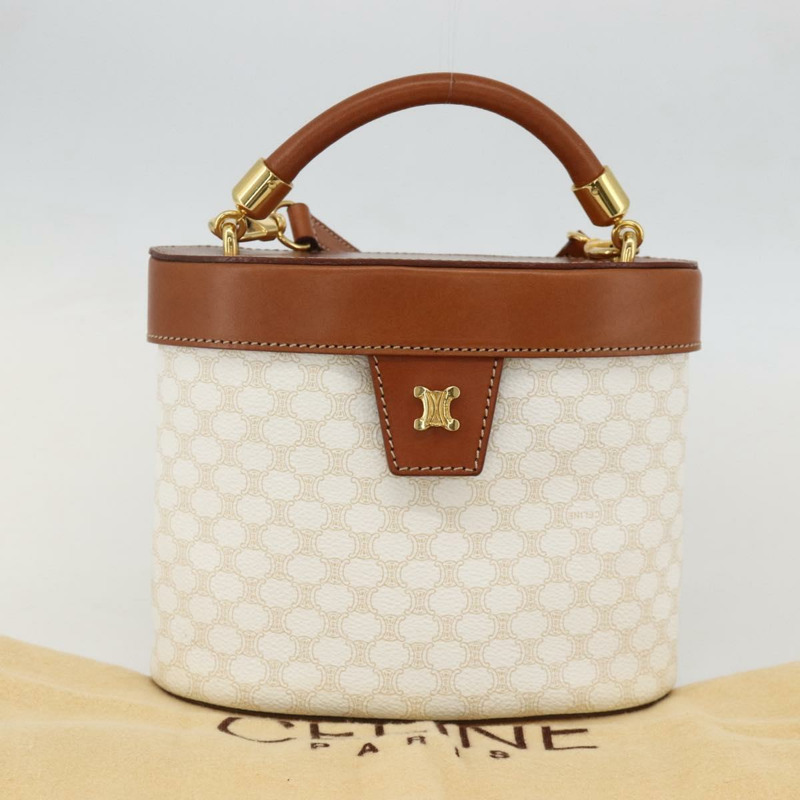 【日本直送】CELINE Macadam帆布化妝單肩包 PVC 2way 白色金色 Auth YKZ1368A-11