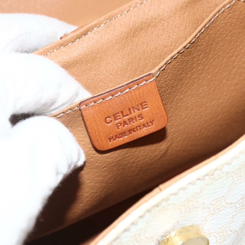 【日本直送】CELINE Macadam帆布化妝單肩包 PVC 2way 白色金色 Auth YKZ1368A-24