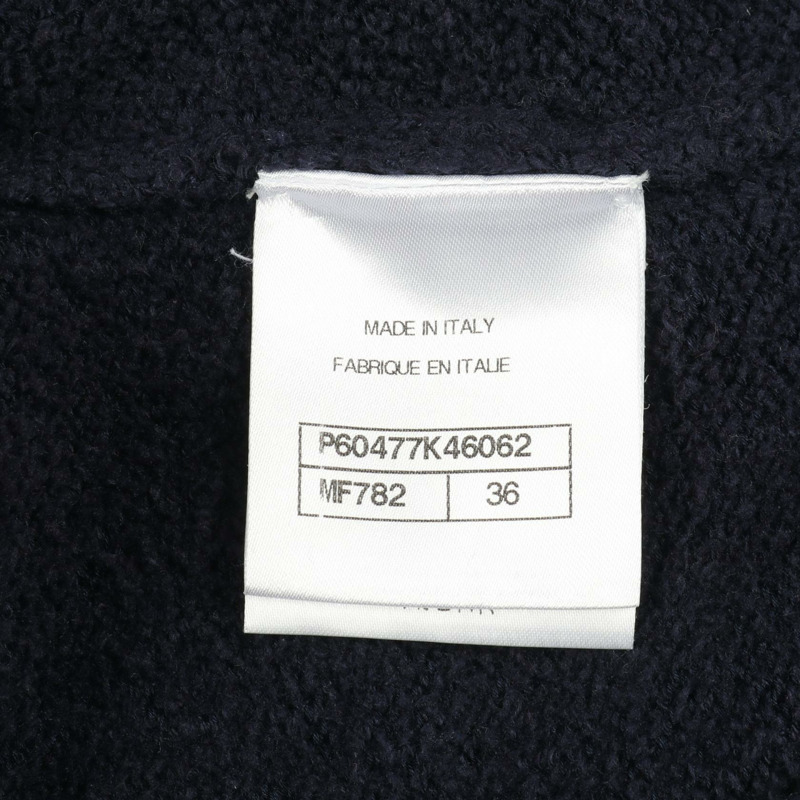 香奈兒 COCO 標誌紐帶開襟羊毛衫外套，棉質，海軍藍/黑色/金色，二手女款 #36 CC-4