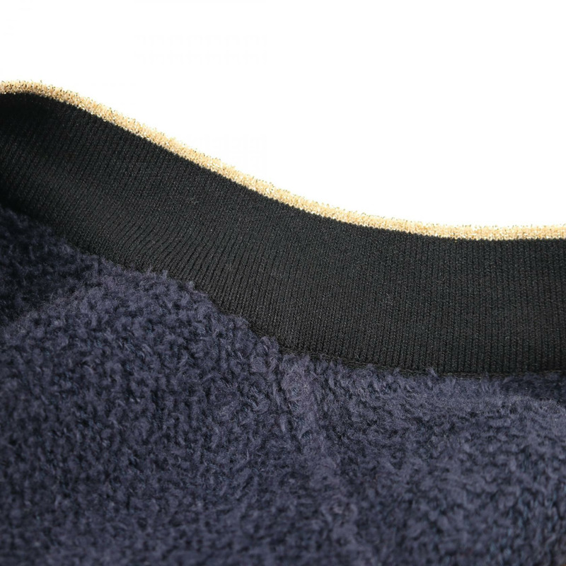 香奈兒 COCO 標誌紐帶開襟羊毛衫外套，棉質，海軍藍/黑色/金色，二手女款 #36 CC-5