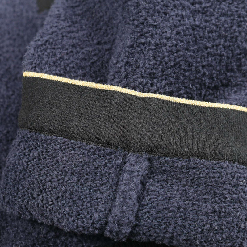 香奈兒 COCO 標誌紐帶開襟羊毛衫外套，棉質，海軍藍/黑色/金色，二手女款 #36 CC-6