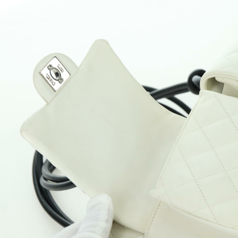 【日本直送】香奈兒 Cambon 系列絎縫手提包，白色銀色雙C標誌皮革，正品 YKZ1328SAV-19