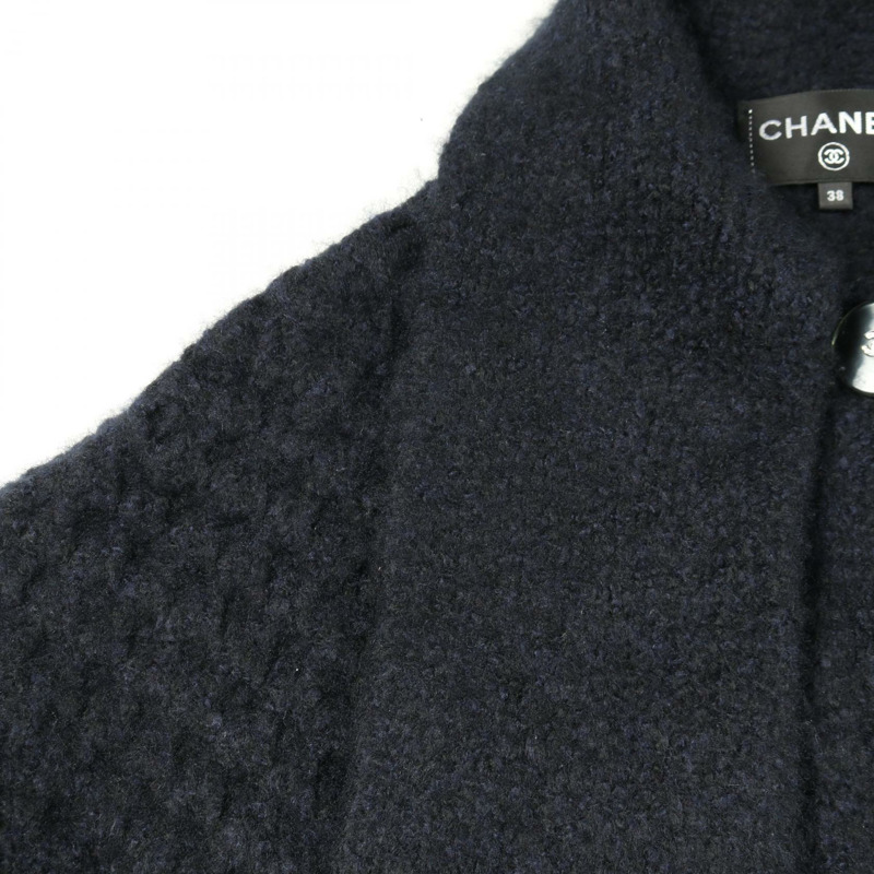 香奈兒 COCO 標誌紐扣針織外套 P56989K07457 羊絨真絲海軍藍 二手女裝-6