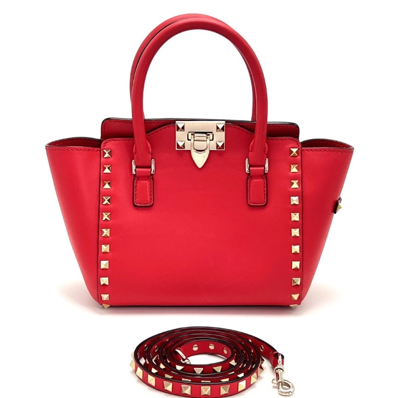 VALENTINO 紅金鉚釘手提肩背包19.5*19*11 9新 配件肩帶 塵袋-1