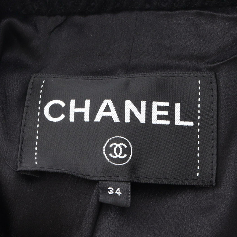 香奈兒 COCO 標誌紐扣 其他外套 羊毛 黑色 二手 女士-2