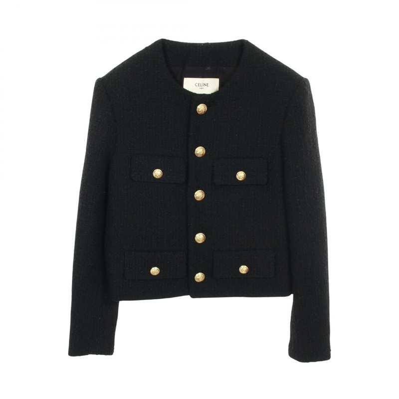 CELINE 斜紋軟呢其他外套羊毛棉黑色二手女裝-0