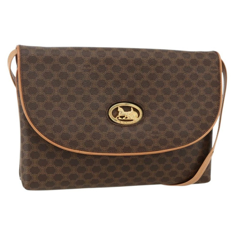 CELINE Macadam帆布馬車包 PVC皮革 棕色 金色 正品 175596A